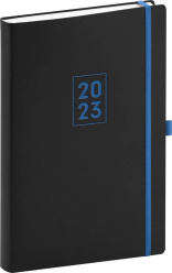 Denní diář Nox 2023, černý / modrý, 15 × 21 cm