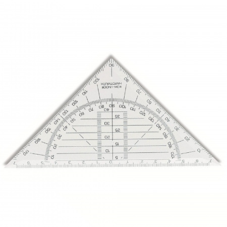 detail Pravítko trojúhelník 45/113 s úhlom.