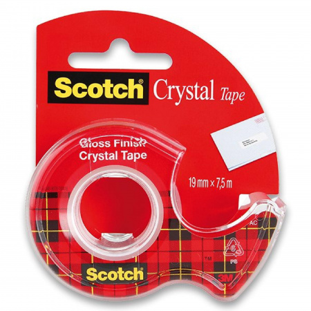 detail Lepící páska 19mmx7,5m Scotch Crystal červený s odvíječem