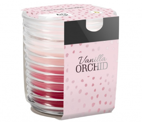 Svíčka ve skle tříbarevná Vanilka-Orchidej