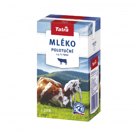 detail Mléko polotučné 1 litr 1,5%