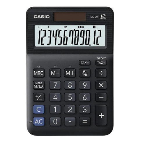 Kalkulačka Casio MS 20 F s výpočtem DPH, dvanáctimístná černá