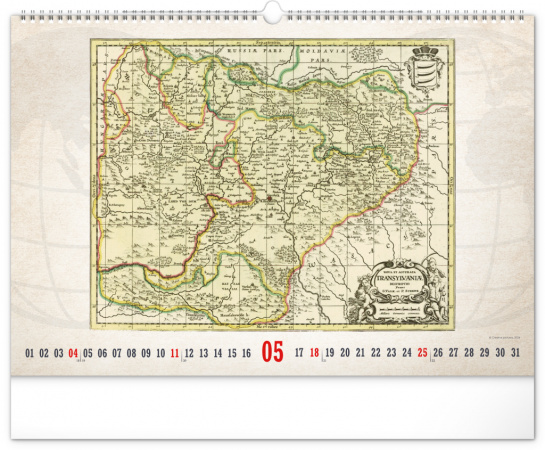 detail Nástěnný kalendář Staré mapy 2025, 48 × 33 cm