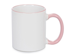 Hrnek bílý s růžovým lemem a uchem