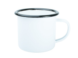 Smaltovaný plechový bílý hrnek 12 Oz - černý lem