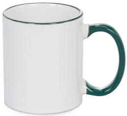 Hrnek bílý s zeleným lemem a uchem