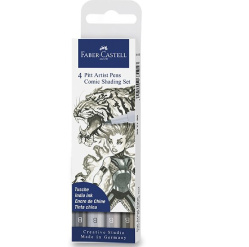 Popisovač Faber-Castell Pitt Artist Pen Comic - šedé, 4 ks