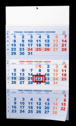 Nástěnný kalendář 2026 A3 Tříměsíční modrý