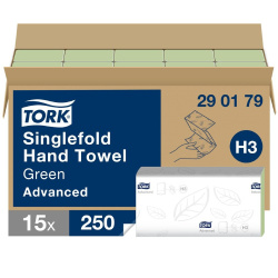Ručníky skládané papírové dvouvrstvé Tork Singlefold zelené pro Tork H3 250 ks