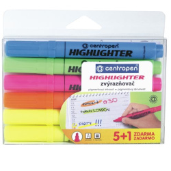 Zvýrazňovače Centropen 8552 5+1 klín.hrot 1-4,6mm sada