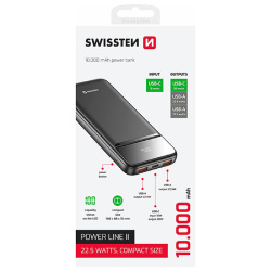 Power Bank 10000 mAh SWISSTEN 2x USB-A USB-C 22.5W