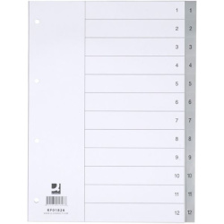 Rozlišovač plastový A4 Q-connect bílošedé sada 1-12