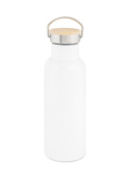 Bílá termoska s bambusovým víčkem - 500 ml