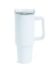 Bílý cestovní hrnek s plastovým brčkem - 1200 ml