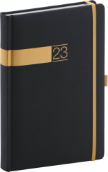 Denní diář Twill 2023, černozlatý, 15 × 21 cm