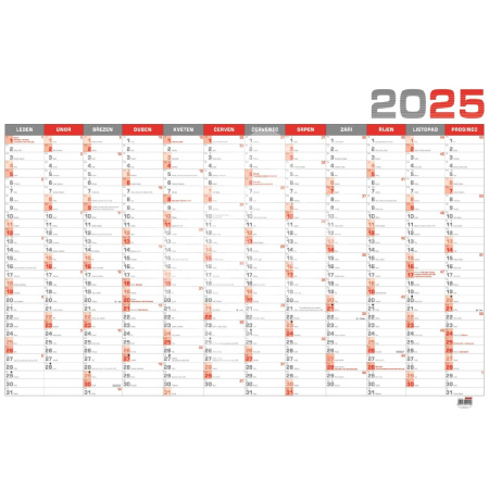 detail Nástěnný kalendář 2026 roční B1 červený