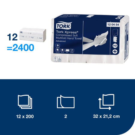 detail Ručníky skládané 2vrstvé Tork H2 Xpress celuloza + recykl bílé 2400ks