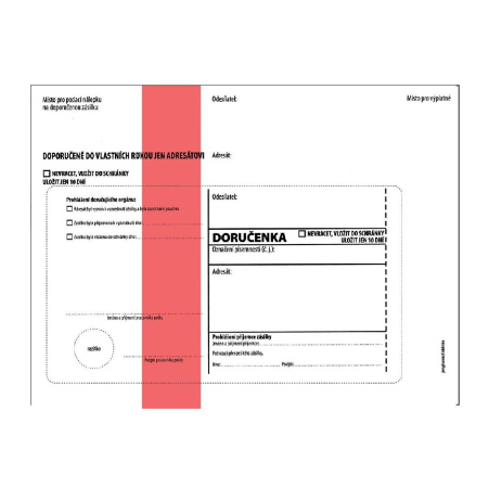 detail Obálka B6 Doručenka s poučením NCR červená