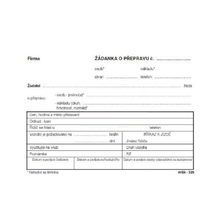 detail Žádanka o přepravu A6/E