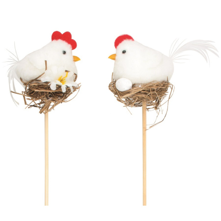 detail Zápich slepička 5cm bílá v hnízdě /v