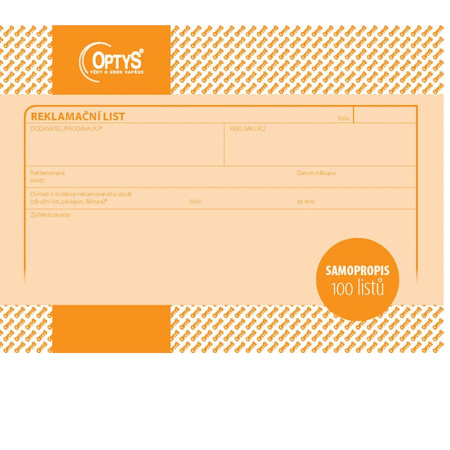 detail Reklamační list A5 100ls NCR Optys