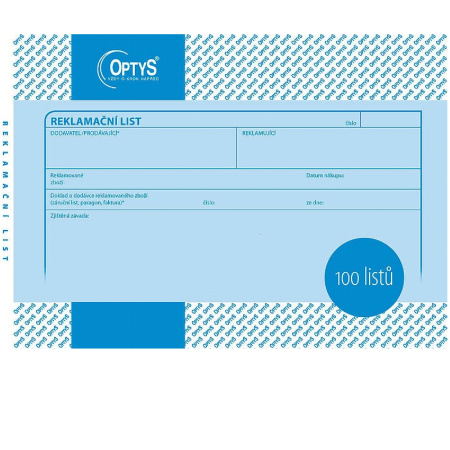 detail Reklamační list A5 100ls nepropisující Optys