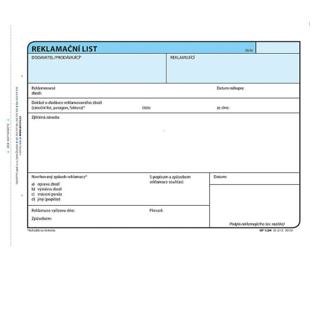 detail Reklamační list A5 100ls nepropisující Optys