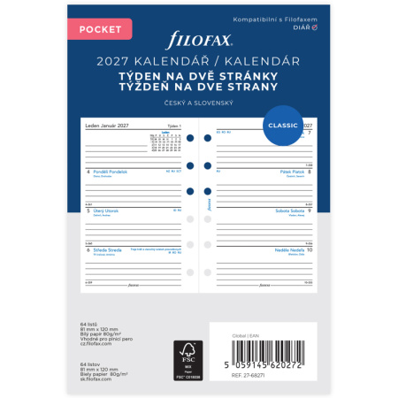 detail Náplň do diáře A7 Filofax 2027