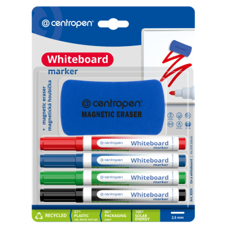 detail Popisovač stíratelný Centropen 8569 /4 sada + houbička /o