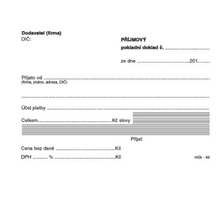 detail Příjmový pokl.doklad MSK A6 nečíslovaný NCR bez tabulky 49 /PP/E