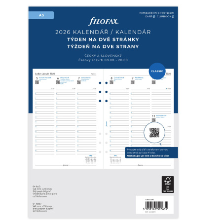 detail Náplň do diáře A5 Filofax týdenní 2 stránkový/E
