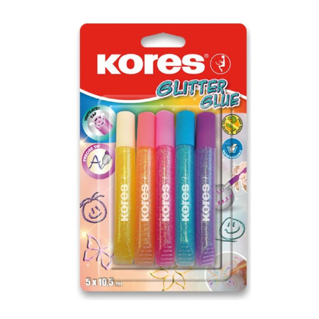 detail Lepidlo tekuté 10,5ml Kores Glitter pastelové 5 barev