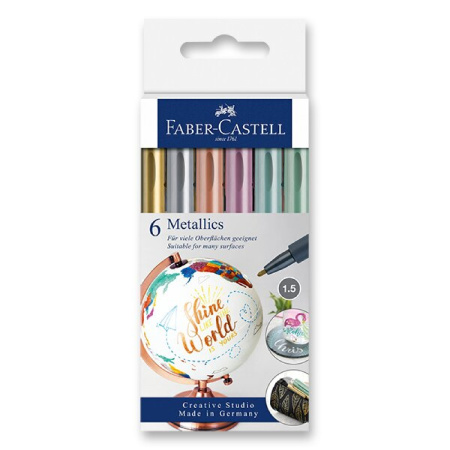 detail Popisovač permanentní Faber-Castell sada metalické 6 ks