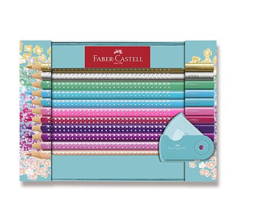 detail Pastelky trojhranné Faber-Castell Sparkle box 20ks + ořezávátko/E