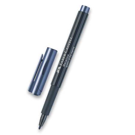 detail Popisovač permanentní Faber-Castell metalický tmavě modrý/E