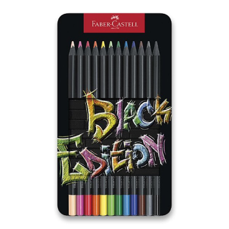 detail Pastelky trojhranné Faber-Castel Black Edition plechová krabička 12ks