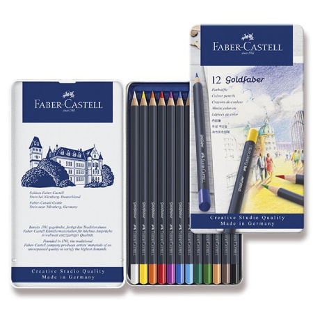 detail Pastelky Faber-Castell Goldfaber plechová krabička 12 ks