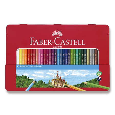 detail Pastelky Faber-Castell plechová krabička 36 barev