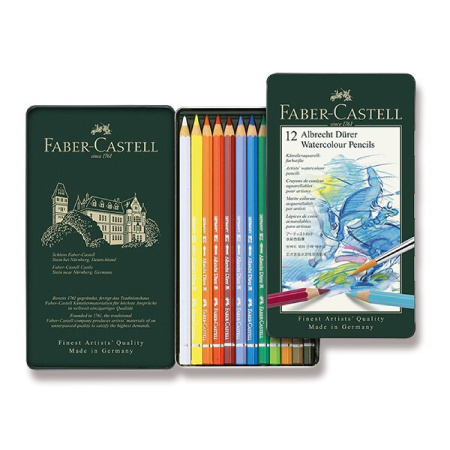 detail Pastelky akvarelové Faber-Castell Albrecht Dürer plechová krabička 12ks