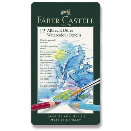 detail Pastelky akvarelové Faber-Castell Albrecht Dürer plechová krabička 12ks