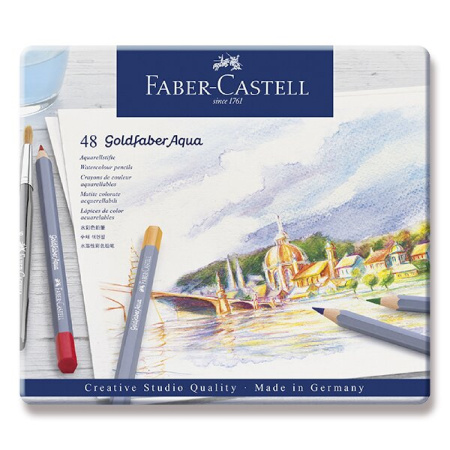 detail Pastelky akvarelové Faber-Castell Goldfaber Aqua v pelchové krabičce 48 barev