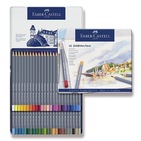 detail Pastelky akvarelové Faber-Castell Goldfaber Aqua v pelchové krabičce 48 barev