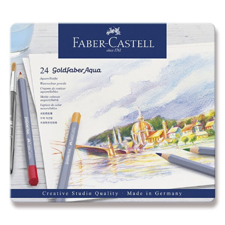 detail Pastelky akvarelové Faber-Castell Goldfaber Aqua v pelchové krabičce 24 barev