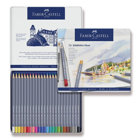 detail Pastelky akvarelové Faber-Castell Goldfaber Aqua v pelchové krabičce 24 barev