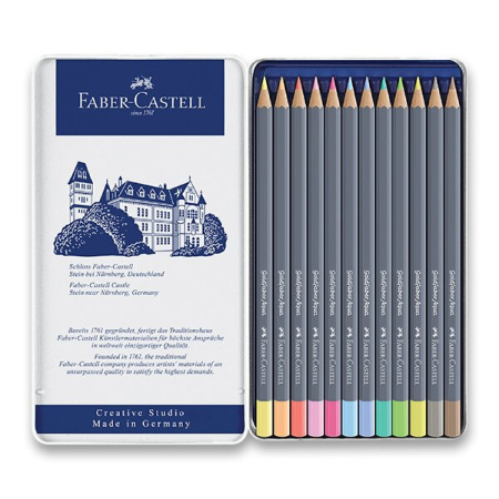 detail Pastelky akvarelové Faber-Castell Goldfaber v pelchové krabičce pastel 12 barv