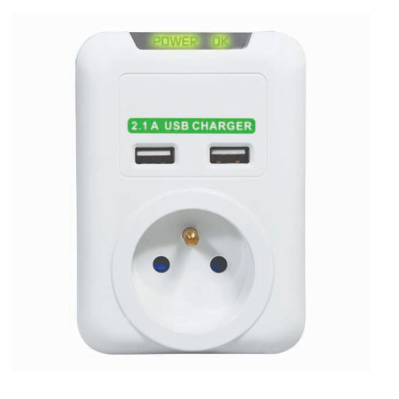 detail Přepěťová ochrana, 1 zásuvka, 2x USB