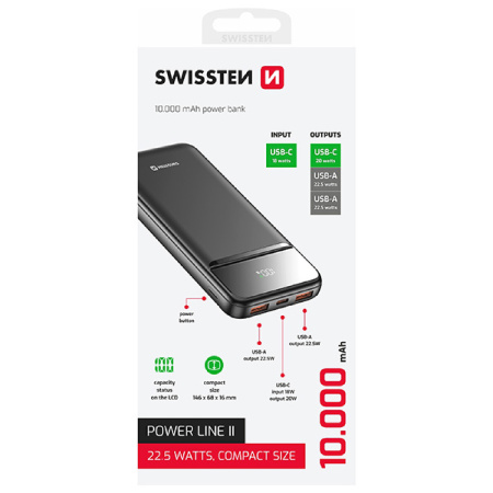 detail Power Bank 10000 mAh SWISSTEN 2x USB-A USB-C 22.5W