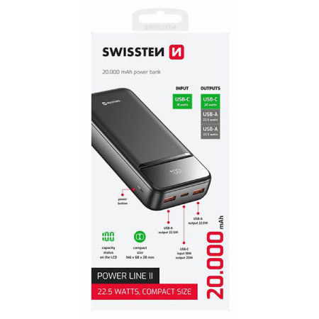 detail Power Bank 20000 mAh SWISSTEN 2x USB-A USB-C 22.5W /E