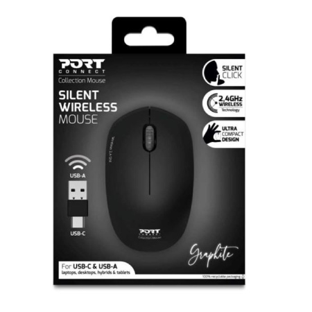 detail Myš bezdrátová PORT CONNECT Wireless -, USB-A-C, 1600 DPI, černá