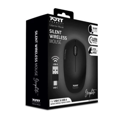 detail Myš bezdrátová PORT CONNECT Wireless -, USB-A-C, 1600 DPI, černá